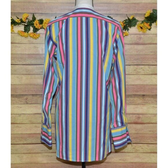 Ralph Lauren Rainbow Stripe Collarless Button Dress Shirt Ladies 8 French Cuffs - Picture 7 of 10